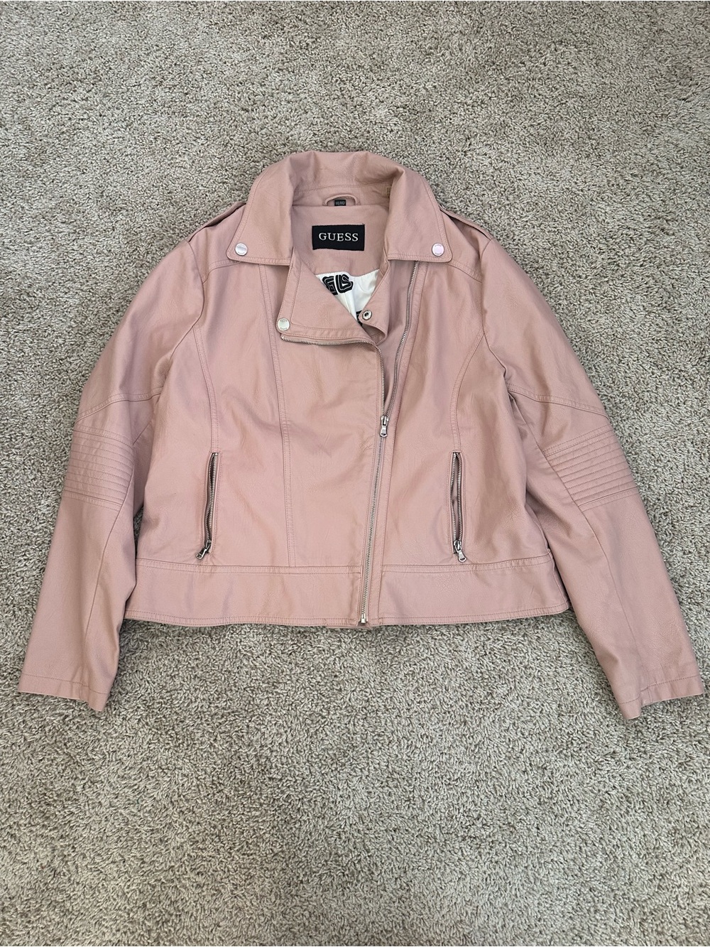 GUESS Blush Pink Faux Leather Moto Jacket - Picture 6 of 6